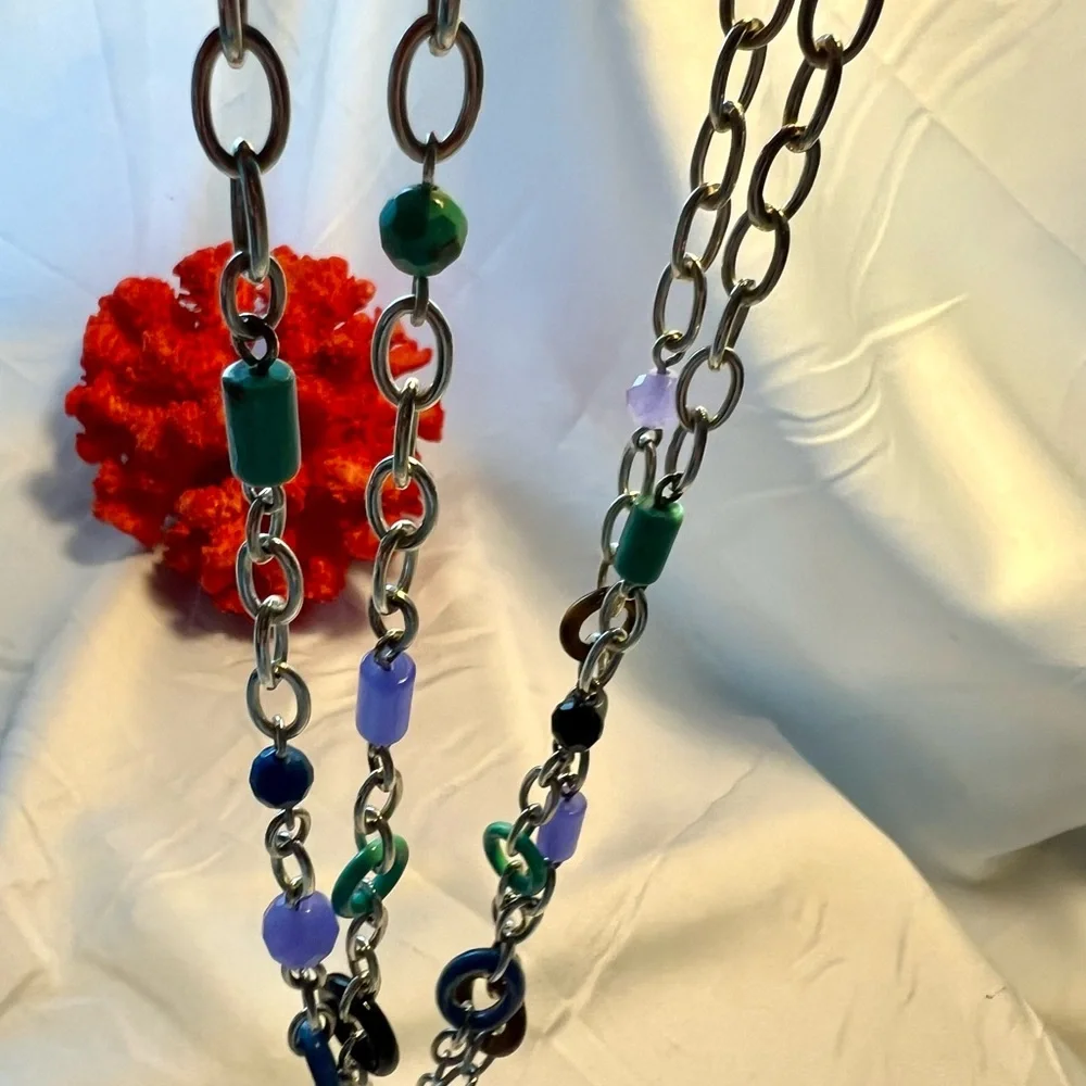 Whitney Kelley’s Colorful link Necklace, Sterling Silver 925, 18” long. - Picture 11 of 12